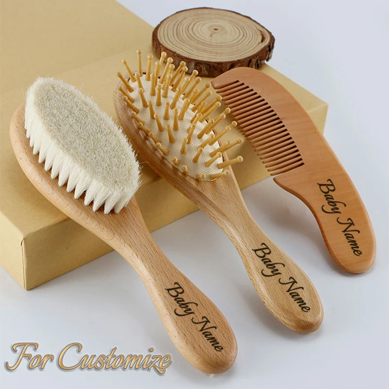 Personalized Wooden Baby Brush Custom Name Baby Wool Comb