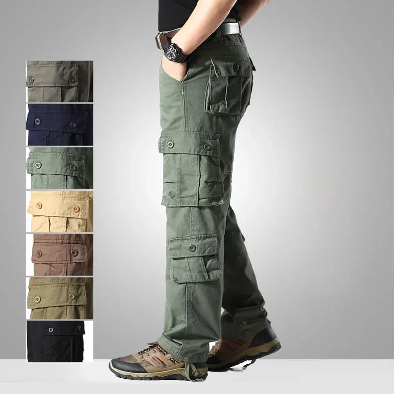 Plus Size 44 Spring Autumn Mens Cotton Cargo Pants Men Multi