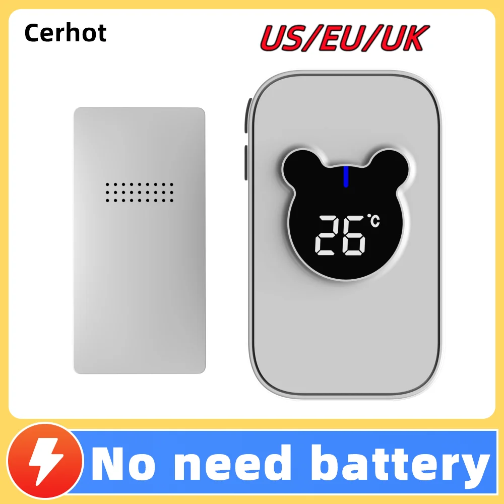 Cerhot Self Powered Outdoor Wireless Doorbell With Temperature Display 150m Waterproof Door Bell Sets 38 Songs Ring Home Welcome wireless doorbell