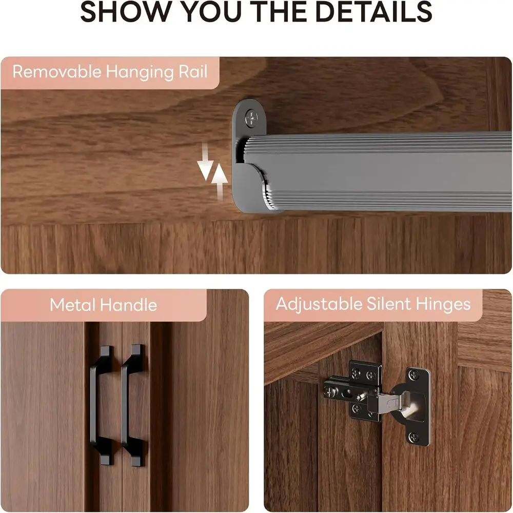 LIKIMIO Armoire Wardrobe Closet with 2 Doors and 2 Drawers 70 5