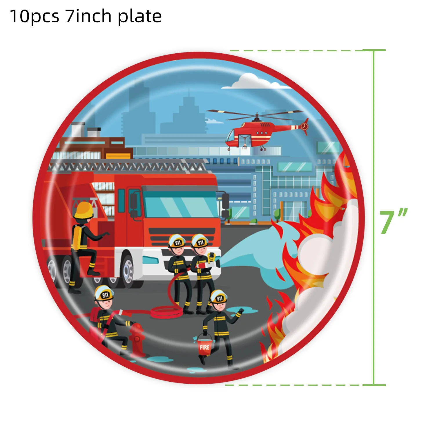 Description Picture 3 of itemFireman Fire Truck Birthday Decoration Disposable Tableware Fire Engine Balloon Tablecloth Cup Plate Baby Shower Kid Party Suppl