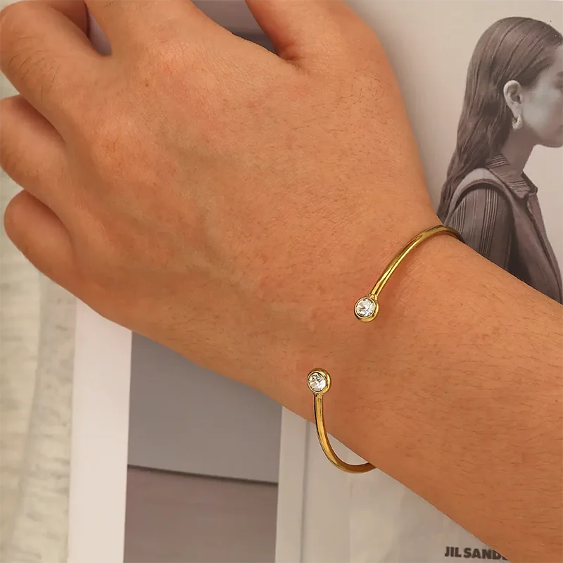 Double cz stone open cuff bangles stainless steel bangles for women minimalist dainty stainless steel jewelry new in 2024 5
