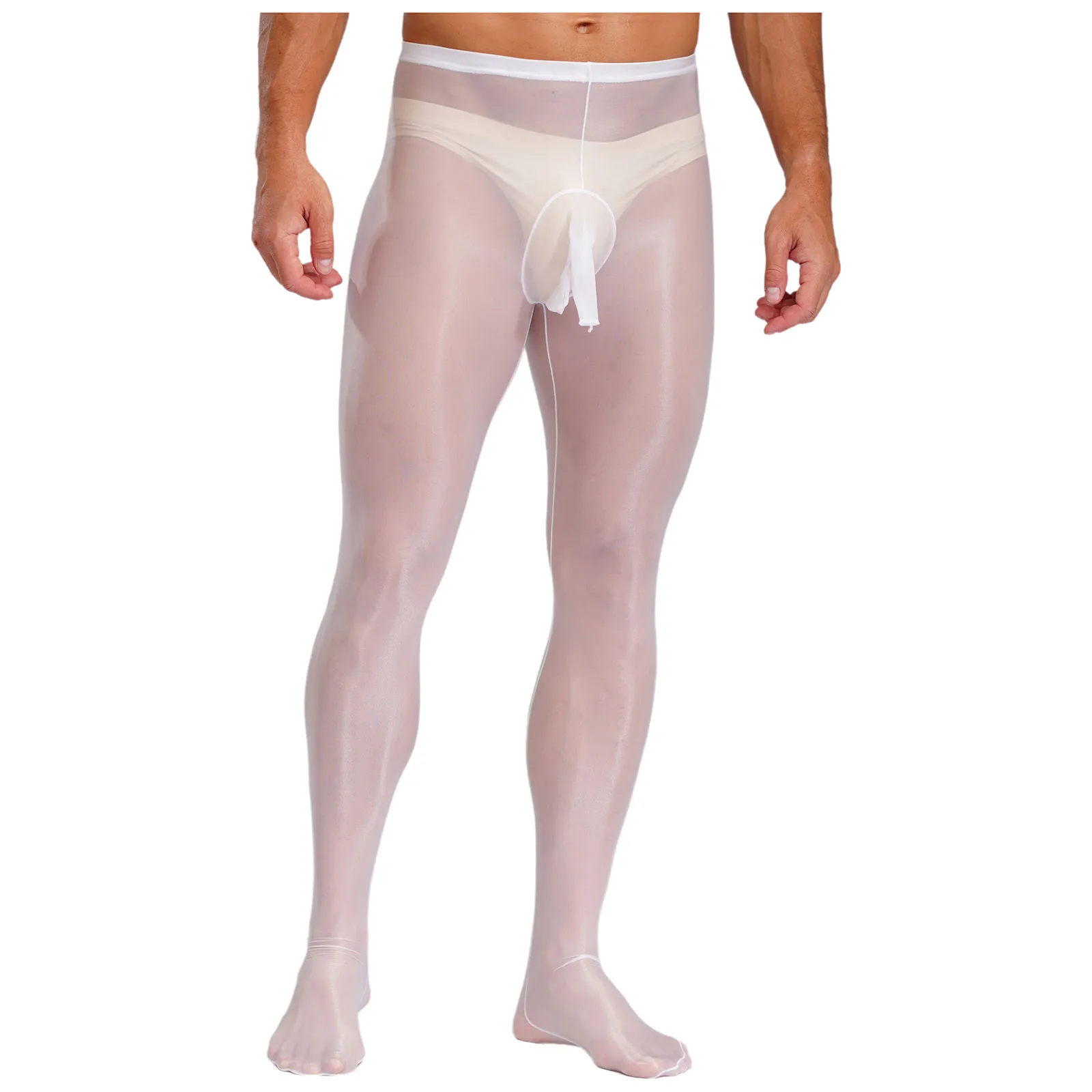 Bulge Pouch Opening Footed Tights Stockings for Gay Men Lingerie Tights Sheer Stocking Silky Underwear Pants Unitard Pantyhose