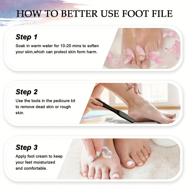 8/10 pezzi Set per pedicure Peeling e esfoliante calli Spazzola per la pulizia dei piedi Pietra per pedali per la cura dei piedi a doppia faccia in acciaio inossidabile 2