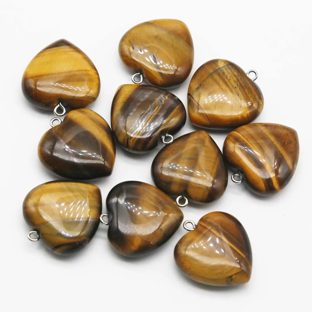 25MM Natural Semiprecious Stone Amethyst Multicolour Heart Necklace Pendant Key Chain Accessories Charms Jewelry Wholesale 10Pcs