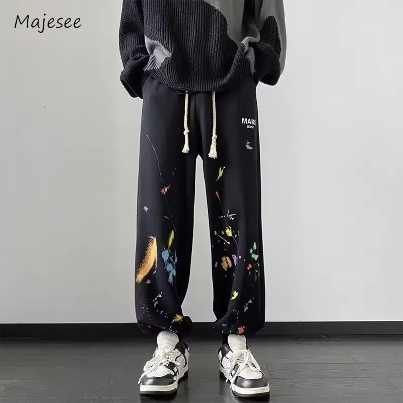 

Pants Men American Style High Street Graffiti Vintage Autumn Ankle-tied Handsome Chic All-match Fashion Males Trousers College