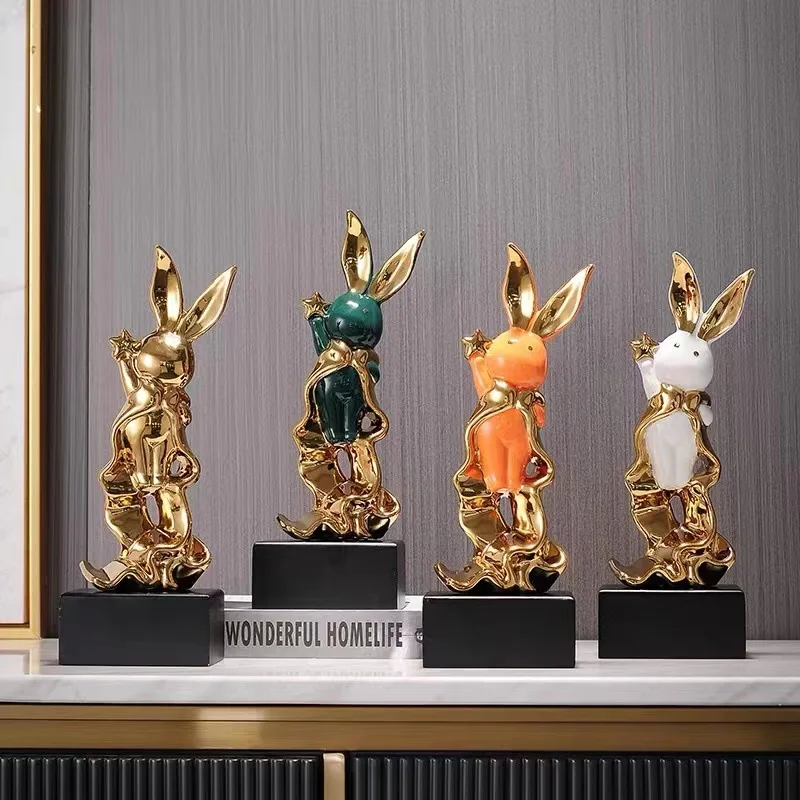 

Light Luxury High-end Creative Ceramic Cartoon Rabbit Decorations Living Room TV Wine Cabinet Window Porch Home Furnishing Gifts