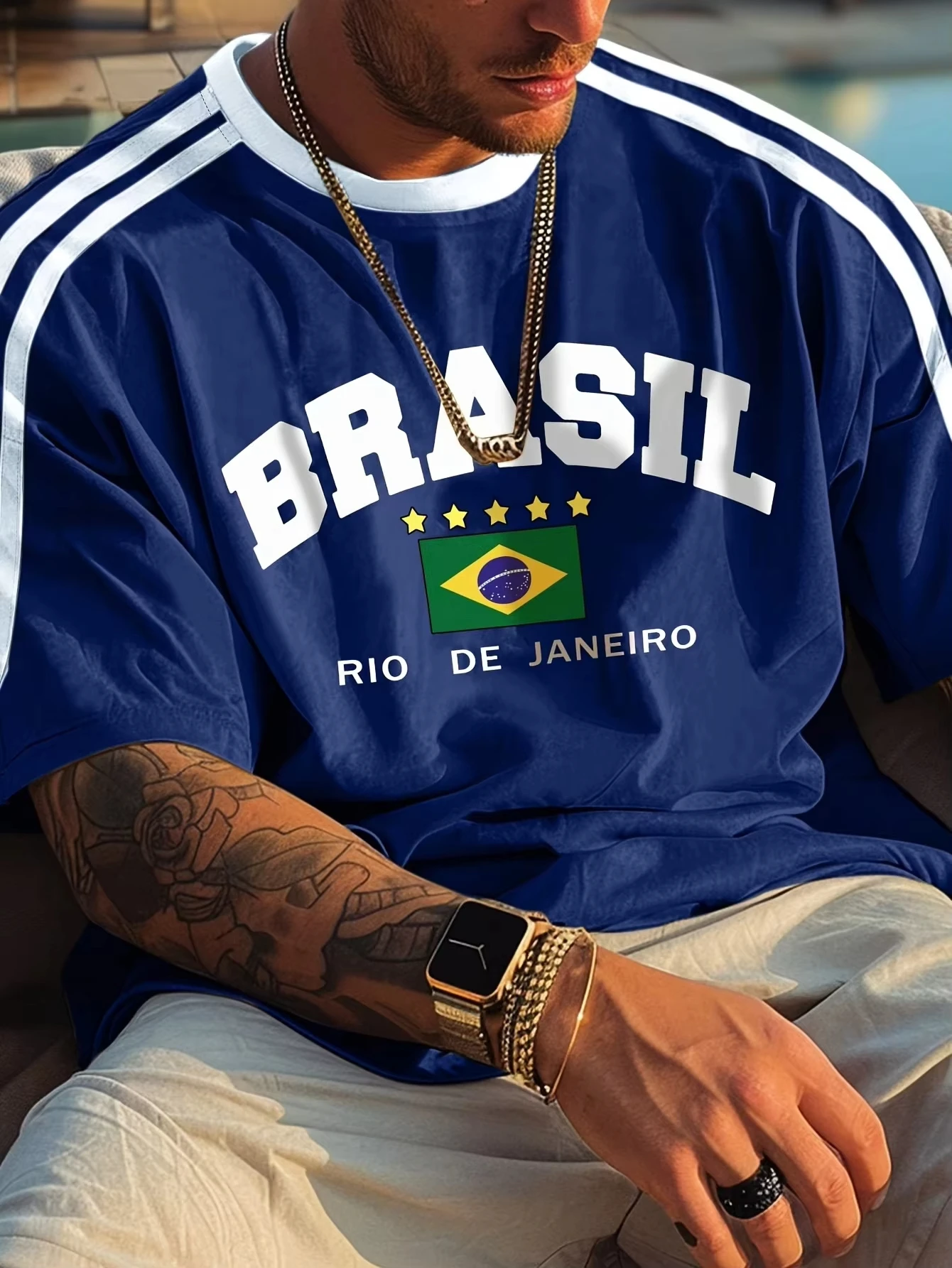 Brazilian Style Casual Men's Short Sleeve T-Shirt 3D Printed Crew Neck Pullover for Summer Outdoor Activities and Daily Wear
