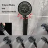 5 Modes Shower Head Black Silver 360 Degrees Rotating High Pressure Sprayer Nozzle Filter Bathroom Shower heads with Stop Button 2