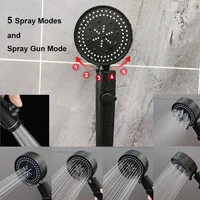 5 Modes Shower Head Black Silver 360 Degrees Rotating High Pressure Sprayer Nozzle Filter Bathroom Shower heads with Stop Button 2