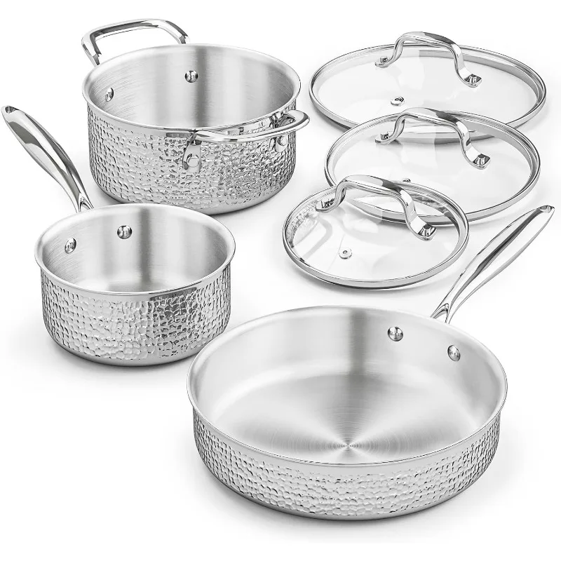 and Pans Set, Tri-Ply Stainless Steel Hammered Kitchen Cookware, Induction  Compatible, Dishwasher and Oven Safe, Non-Toxic, Prof - AliExpress