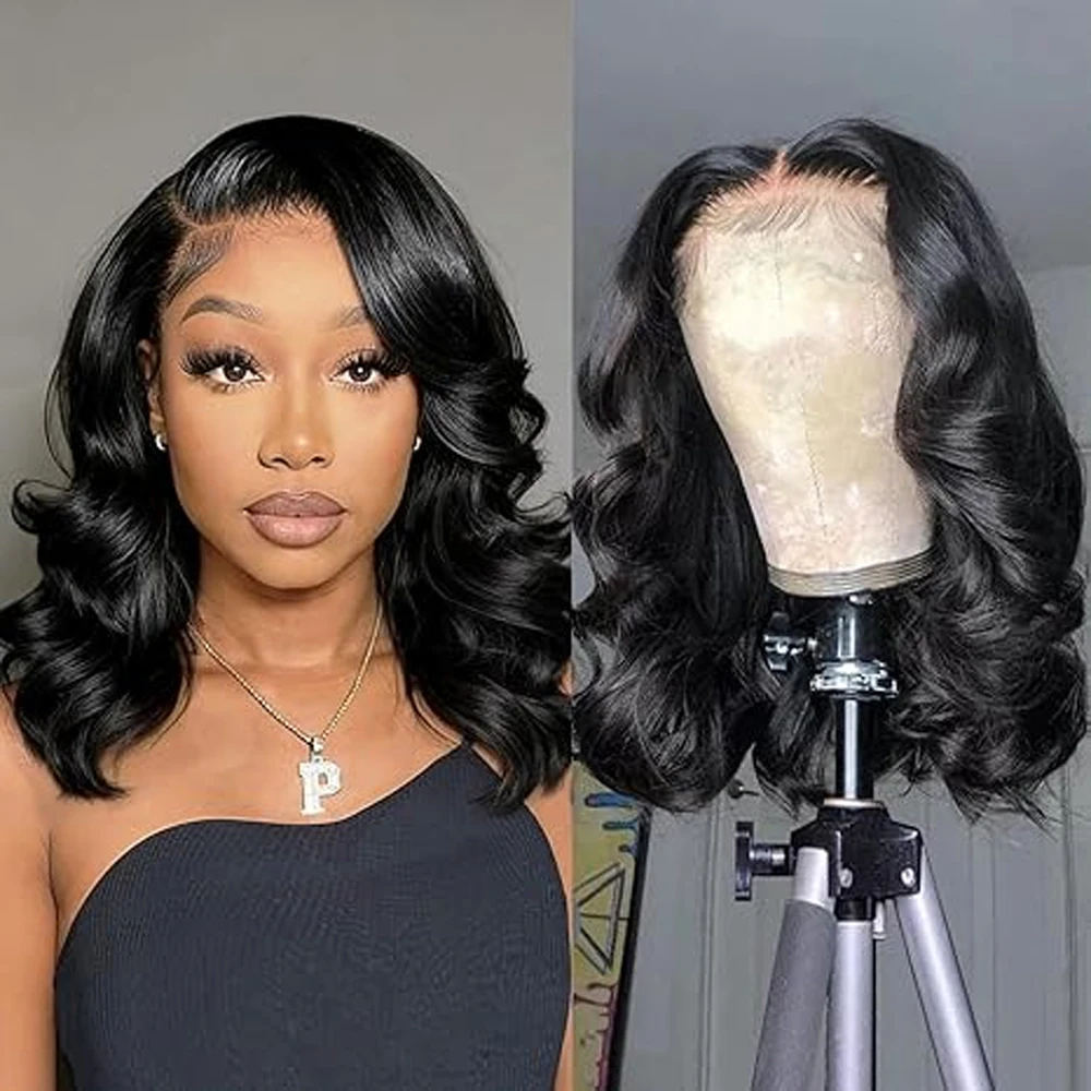 13x4 Glueless Pre Cut Lace Short Bob Body Wave Brazilian Human Hair 13x6 HD Lace Front Wig Curly Pre Plucked For Black Women 1