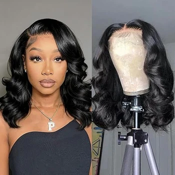 13x4 Glueless Pre Cut Lace Short Bob Body Wave Brazilian Human Hair 13x6 HD Lace Front Wig Curly Pre Plucked For Black Women 1