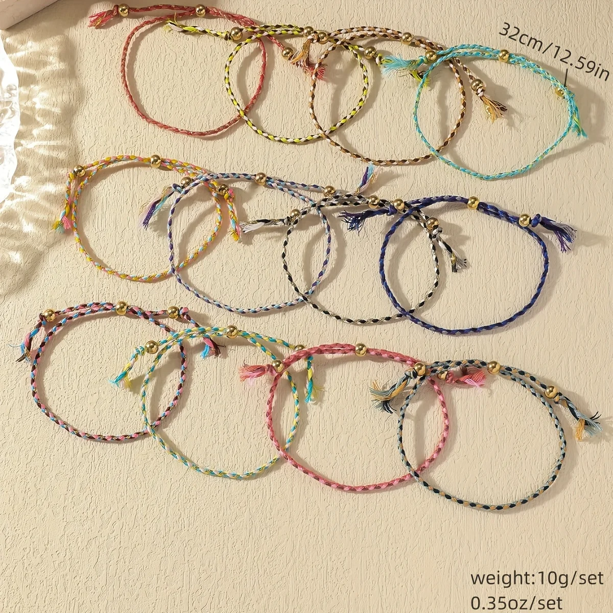 A Set of 12 Handmade Vintage Style Cotton Rope Bracelet Sets with Tassels, Suitable for Daily Wear and Women's Accessories