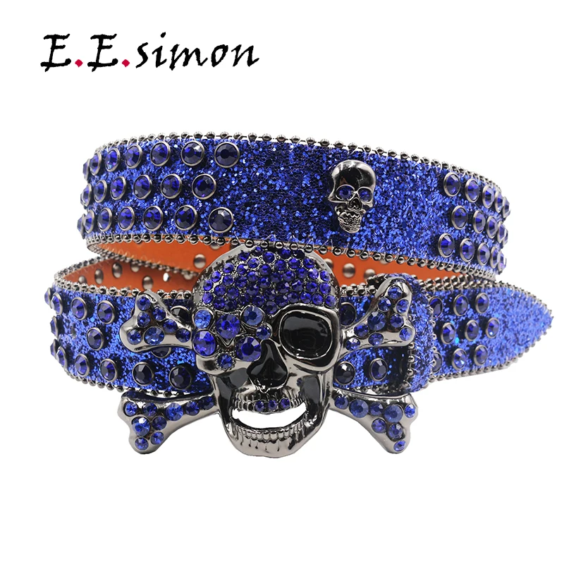 Women Punk Y2K Western SKULL Rhinestones Belts For Men Casual Diamond