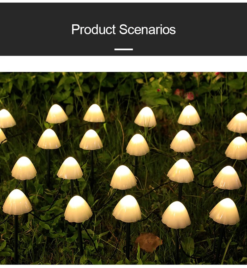 Description Picture 6 of itemLED Solar Mushroom Lights String Set Of 10/20Pcs 8 Modes Lawn Fairy Lights Outdoor Garden Patio Path Landscape Decoration Lamps