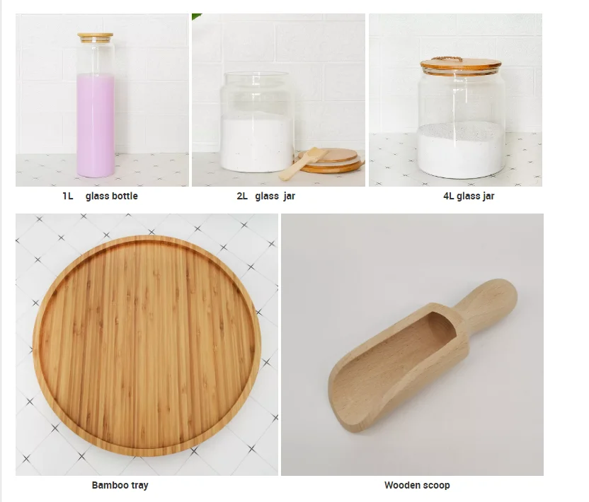 Large Size Borosilicate Glass Storage Jar Bathroom Laundry Glass Jar Set  With Bamboo Lid Wood Scoop Tray - Storage Bottles & Jars - AliExpress