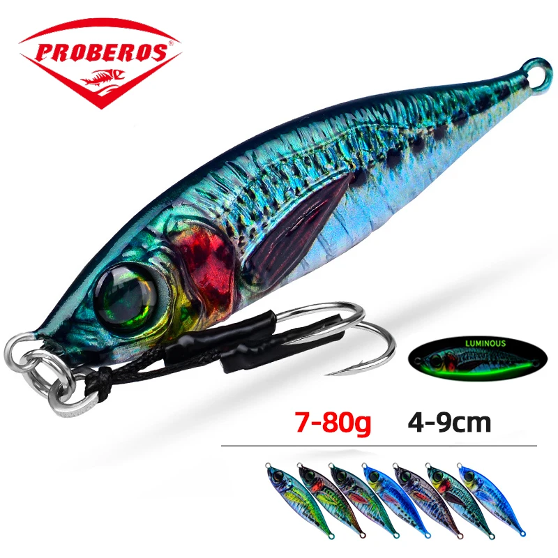 Jig Métal Lumineux 7-80g PRO BEROS - Leurre Pêche Mer Lente Thon Mérou Dorade Spoon