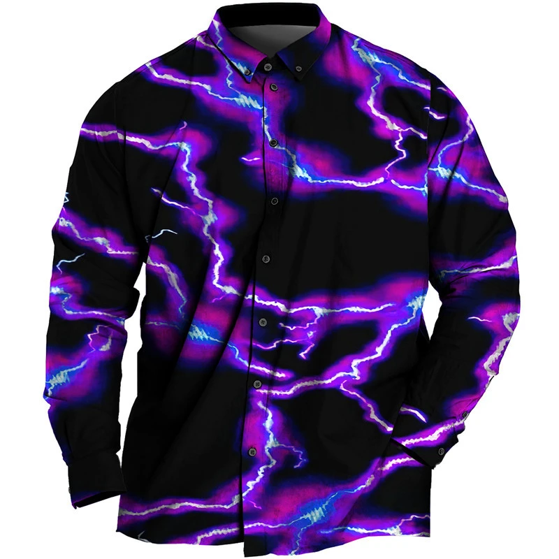thumbnail image 1 of Camisas de hombre con estampado 3D de relámpagos, moda 2024, camisas de un solo pecho, camisetas de manga larga con estampado de rayas, ropa de hombre de gran tamaño, 1 of 5