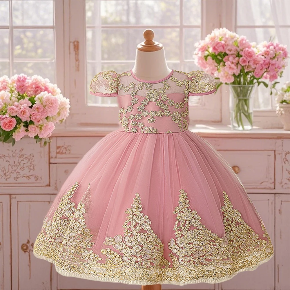 Royal Blossom 3-Piece Girls Dress Set - Powder
