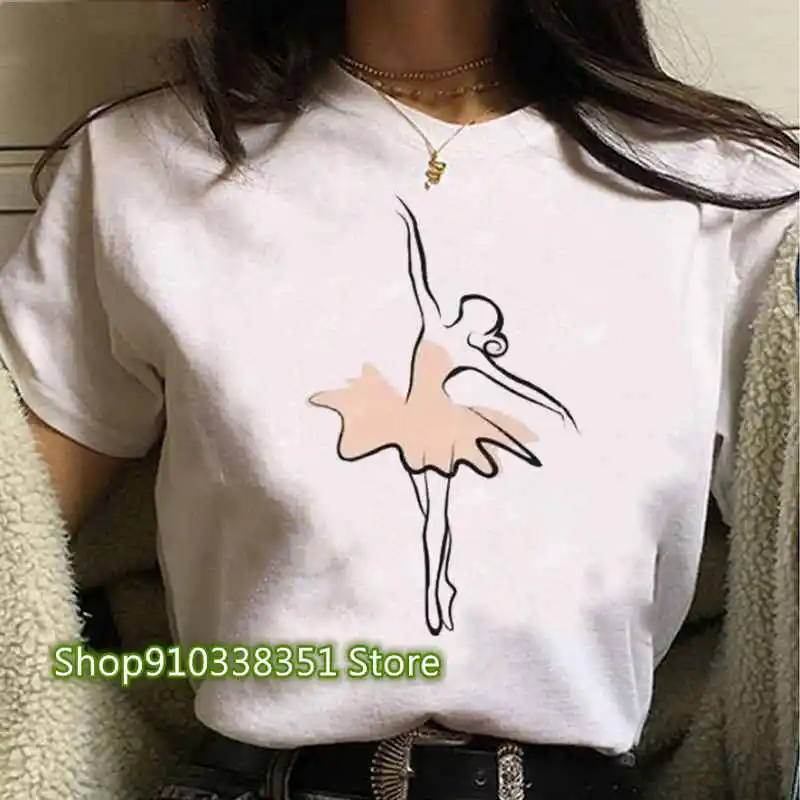 thumbnail image 1 of Camiseta con estampado de bailarina de Ballet para mujer, Tops con estampado de dibujos animados de los años 90, camiseta informal para mujer, ropa de moda 2023, 1 of 4