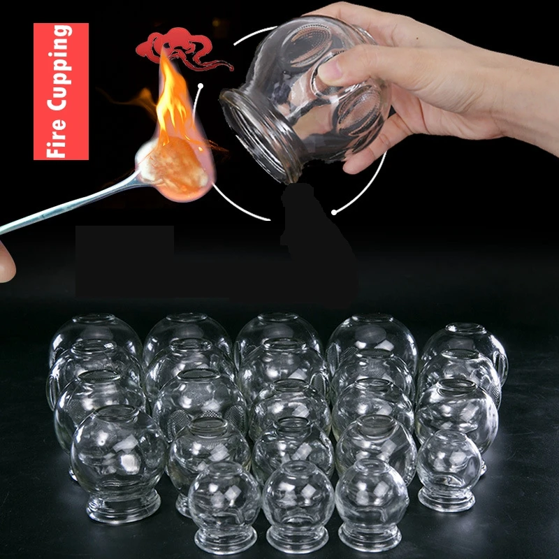 12Pcs Glass Cupping Therapy Set Fire Cup Vacuum Cupping Physiotherapy Device Meridian Dredging Cupping Cups Massage Fire Cupping