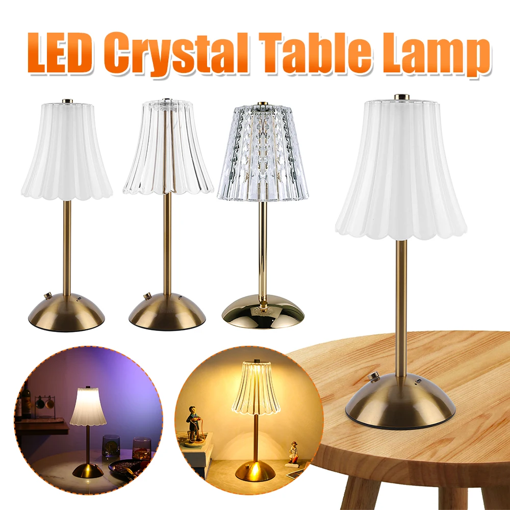 LED Elegant Table Lamp Touch Sensor Desktop Night Light Type-C Rechargeable Crystal Touch Desktop Light for Bar Hotel Restaurant