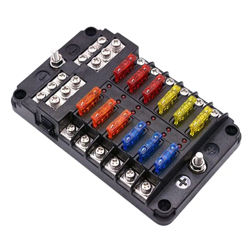 6-Way or 12-Way Car Boat Fuse Box Block Holder LED 32V 12V Waterproof Indicator Marine Power Auto Panel Board Distribution P2K5