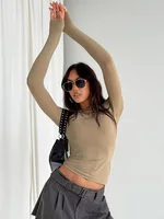 Women Casual Long Sleeve T-Shirts Spring Autumn Solid Slim Fit Pullovers Tees Shirts Female Streetwear Base Tees Tops  Casual 4