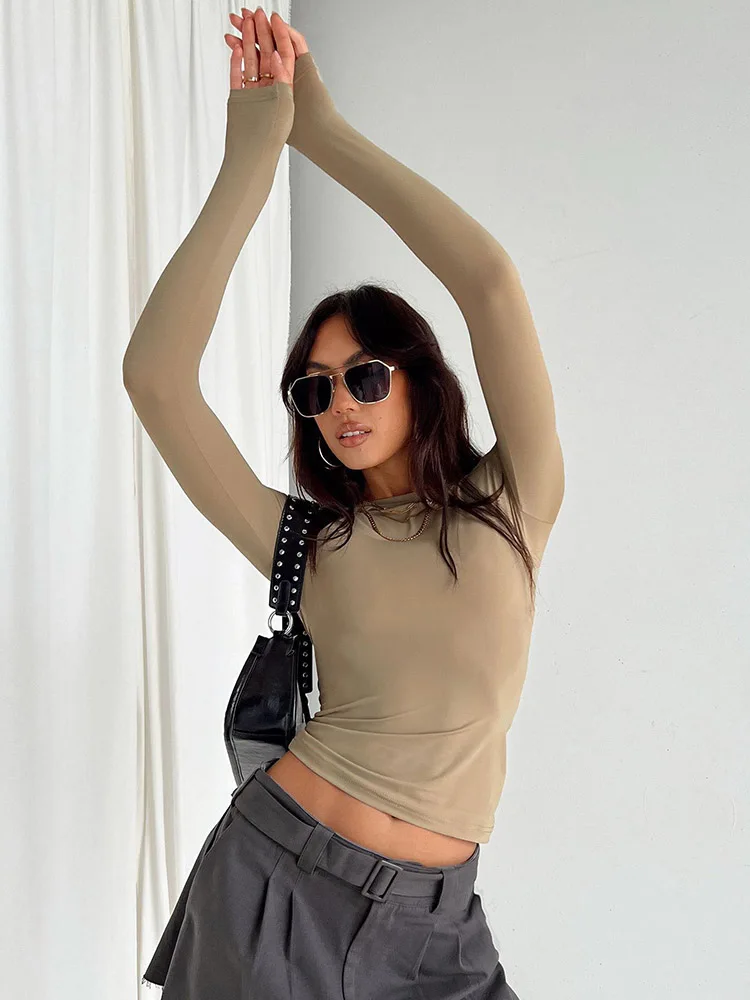 Women Casual Long Sleeve T-Shirts Spring Autumn Solid Slim Fit Pullovers Tees Shirts Female Streetwear Base Tees Tops  Casual 4