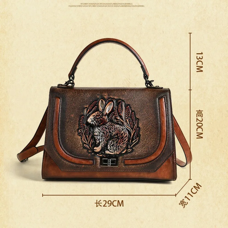 MOTAORA 2024 Summer New Women's Bag Retro Ethnic Style Rabbit Embossed Red Female Crossbody Bags Handmade Women Leather Handbags