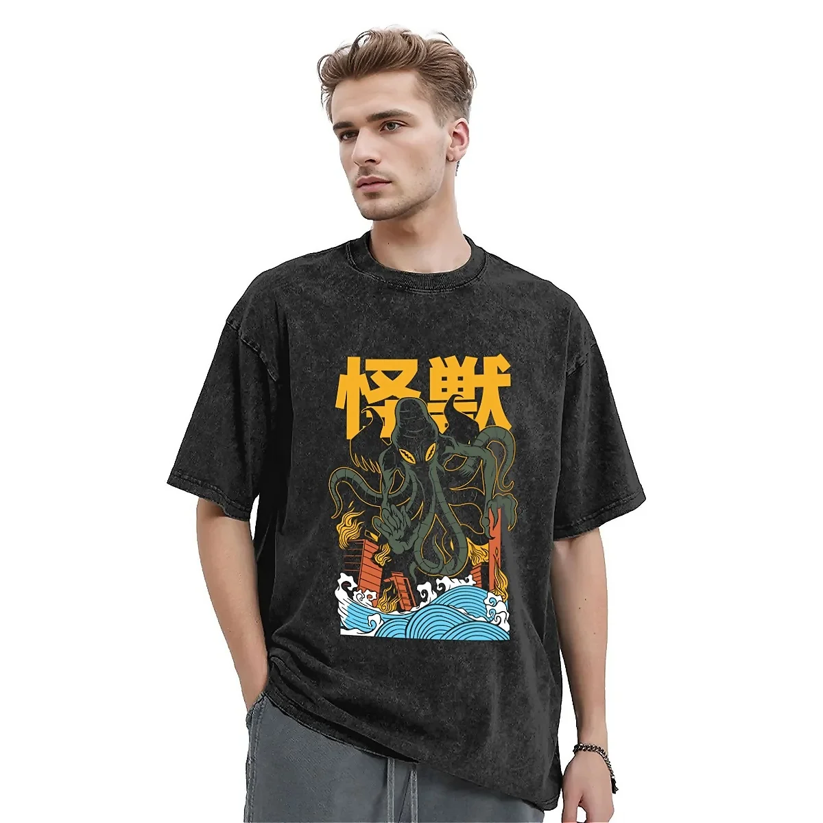 Streetwear T-Shirt Lavata Necronomicon Octopus Lovecraft Magliette Casual Clash Of Gods Call Cthulhu Trending Tshirt Uomo Estate