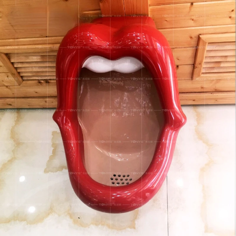 Special shape big red mouth urinal red lip personality ceramic urinal