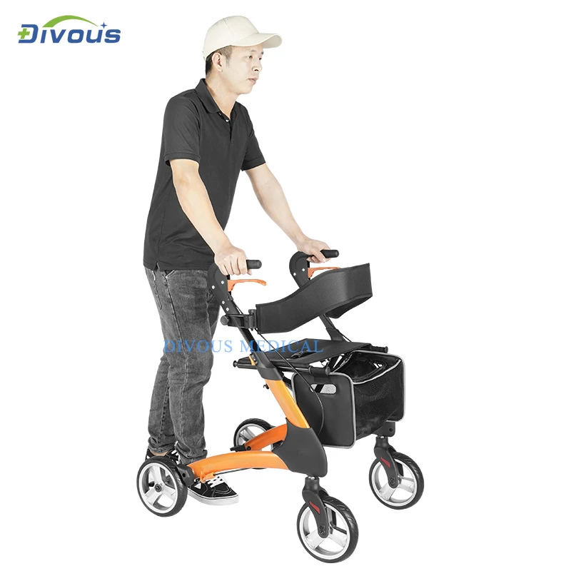 Aluminum Lightweight for Disable Adult Elderly Mobility Outdoor Walking Aids Folding Rollator Walker With Seat 4