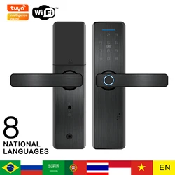 PHIPULO Tuya WiFi Biometric Electronic Door Lock Digital Black Smart Lock Remote Unlock Keyless Lock Fingerprint Door Lock