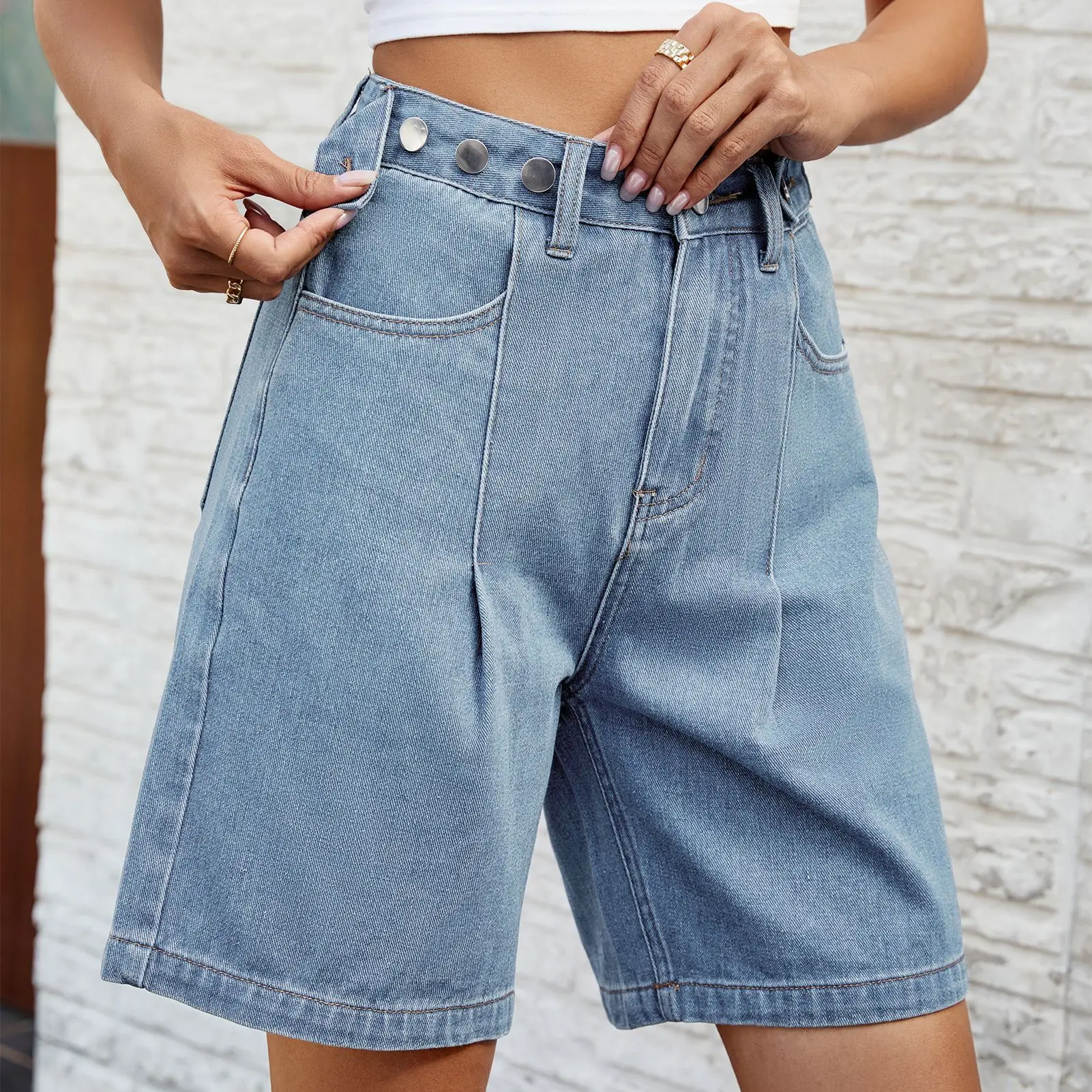 

2024 Spring/Summer New Washed Waist Adjustable denim capris