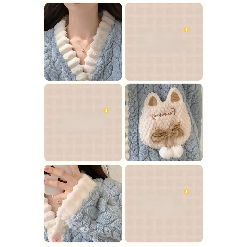 2024 New Coral Velvet Jacquard Pajama Women Autumn Winter Loungewear Thickened Flannel Velvet Sweet Princess Style Homewear Suit