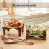 Large Glass Salad Bowl Set with Acacia Wood Base 2