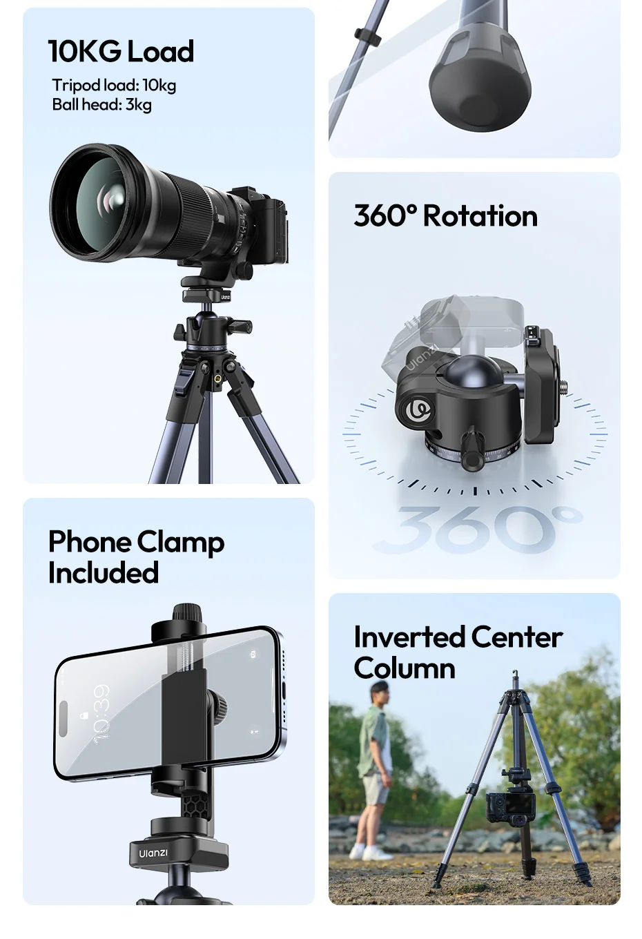 Travel Tripod Portable Metal Tripod 0.48-1.56M UKA QR Plate Tripod for Camera Sm