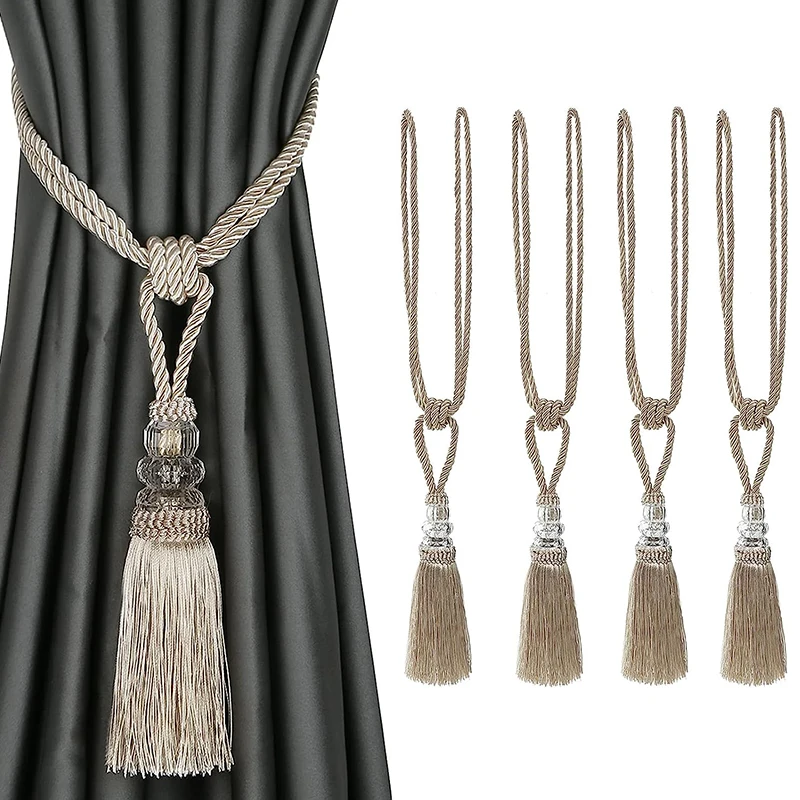 1PcNewCrystalBeadedTasselCurtainTiebackDecorativeCurtainTie