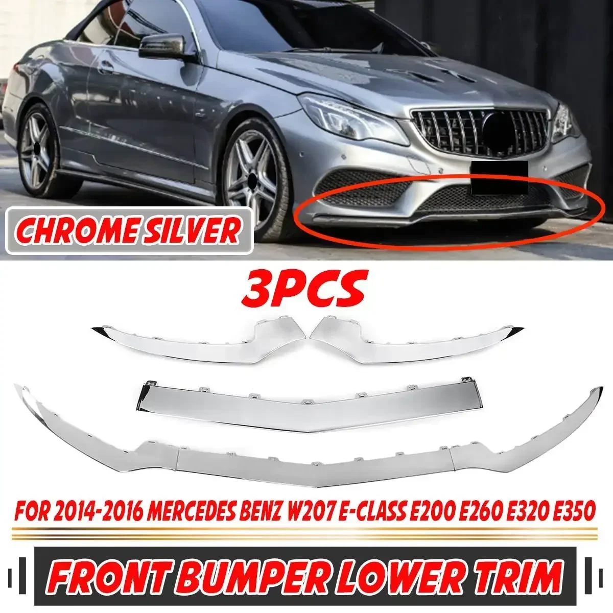 

3pc Car Front Bumper Lip Spoiler Splitter Diffuser Lip For Mercedes For Benz W207 A207 C207 E-Class E320 E350 2014-2016 Body Kit