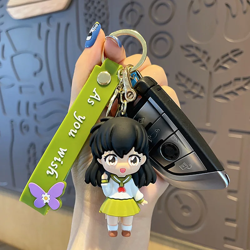 3D Anime Figure Inuyasha HigurashiKagome Keychain Cute Soft Rubber Charms Keyring Jewelry Bag Key Holder Accessories Gift
