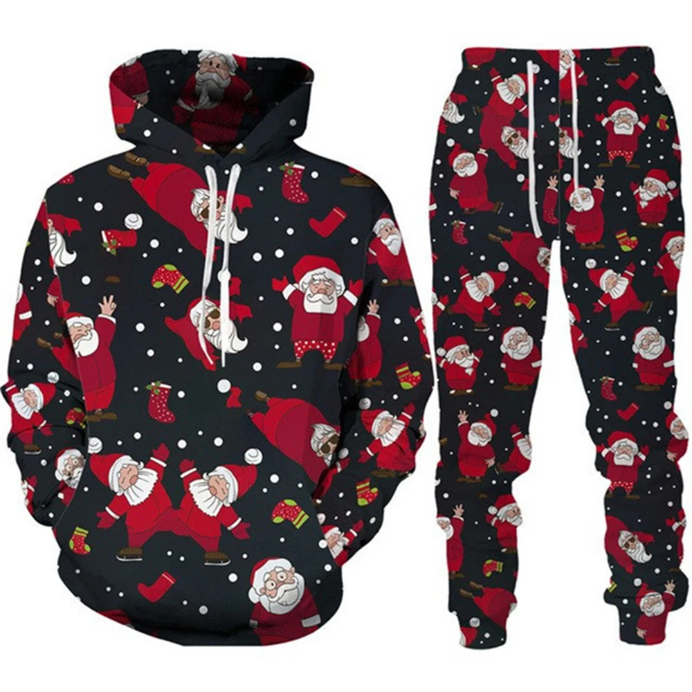Europe and the United States Christmas new 3D digital printing hooded sweater sweater pants leggings suit home wear sweater