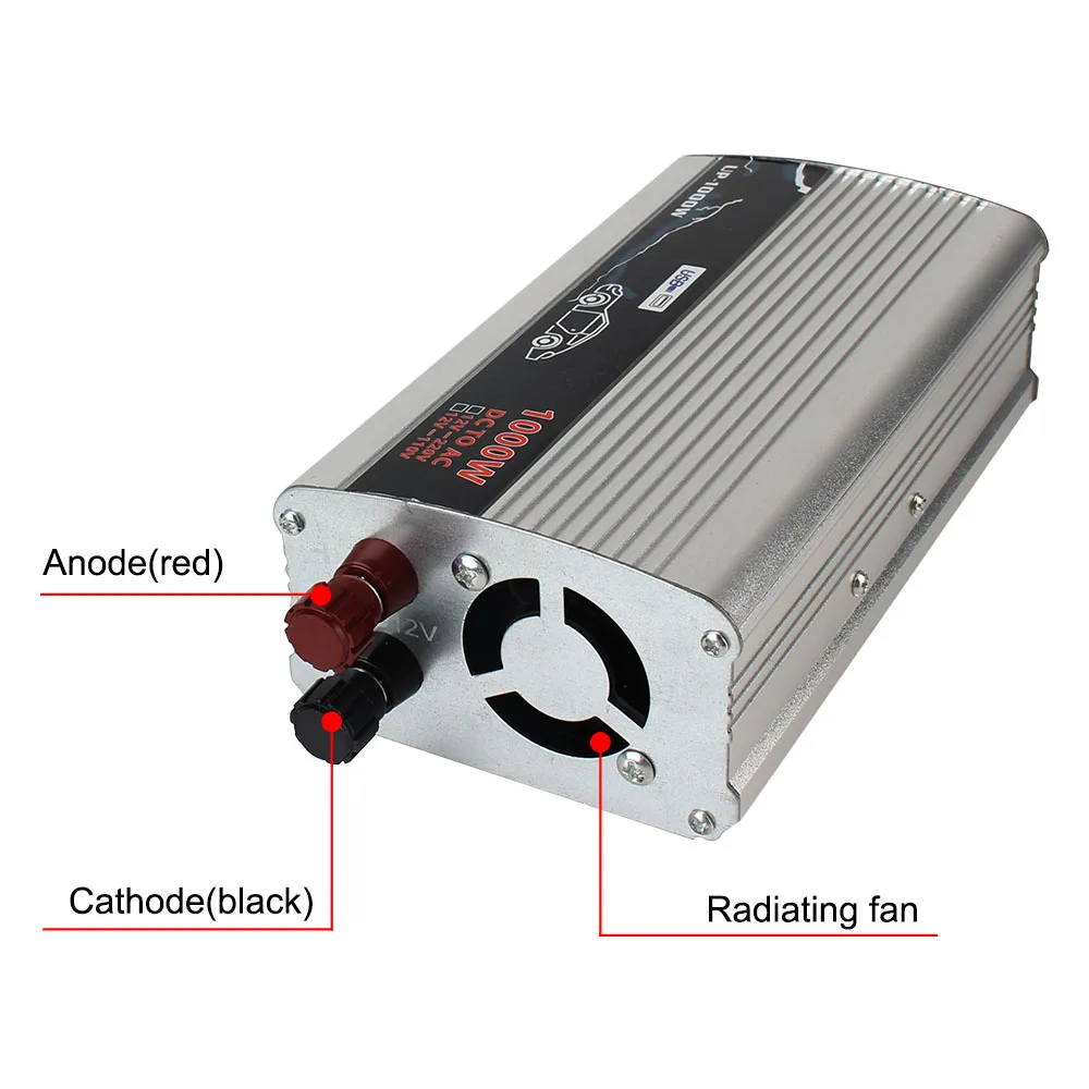 Trasformatore di tensione elettronico da 12 V a 110 V 220 V per auto, casa, laptop, camion, inverter di potenza a onda sinusoidale pura 1000 W - immagine 2