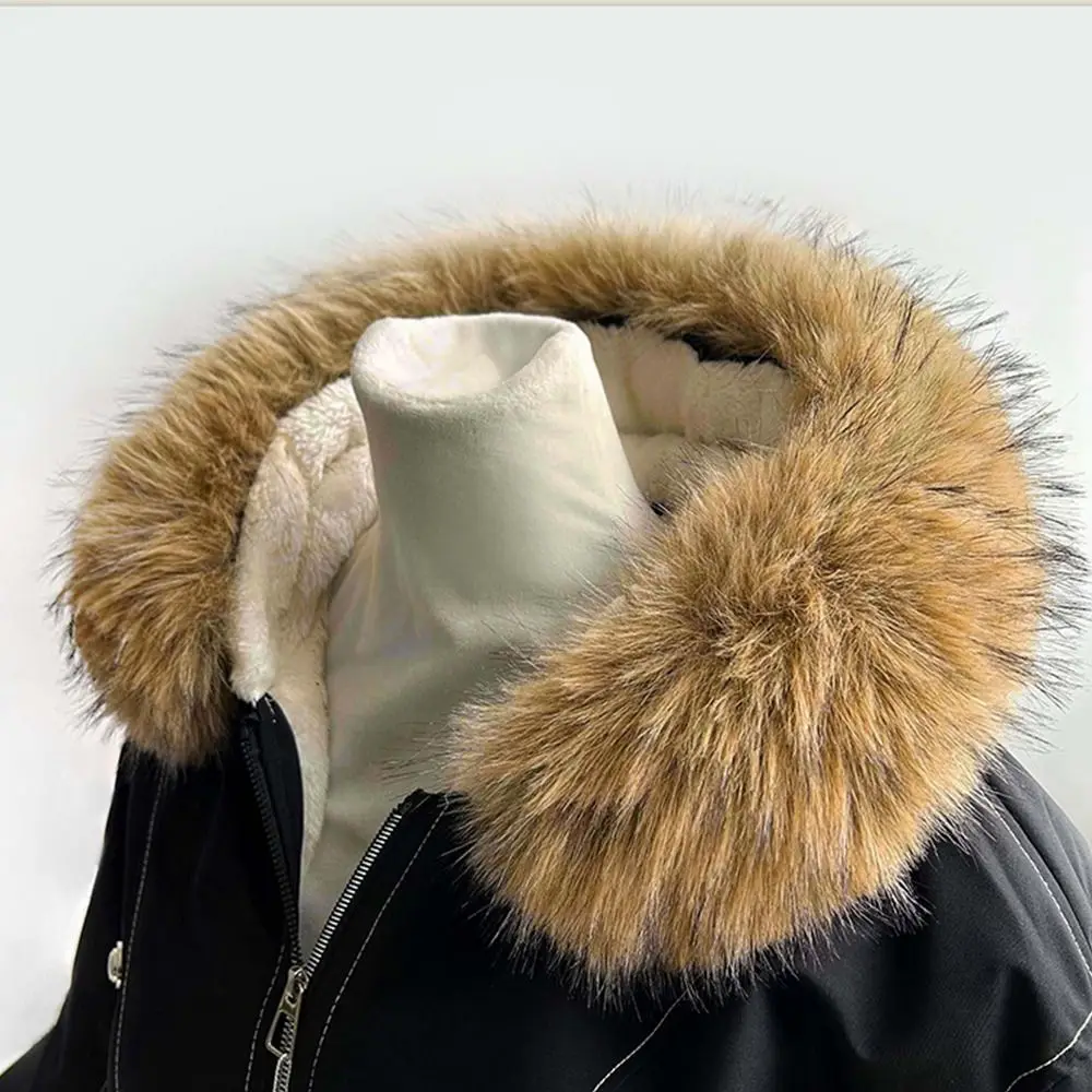 Langer Schal mit Besatz, Schal aus Kunstfuchsfell, verlängerter Schal, warm, verdickt, Kleid, Umhang, Kunstpelz, winddichte Tücher, Lederjacke – Detail 8