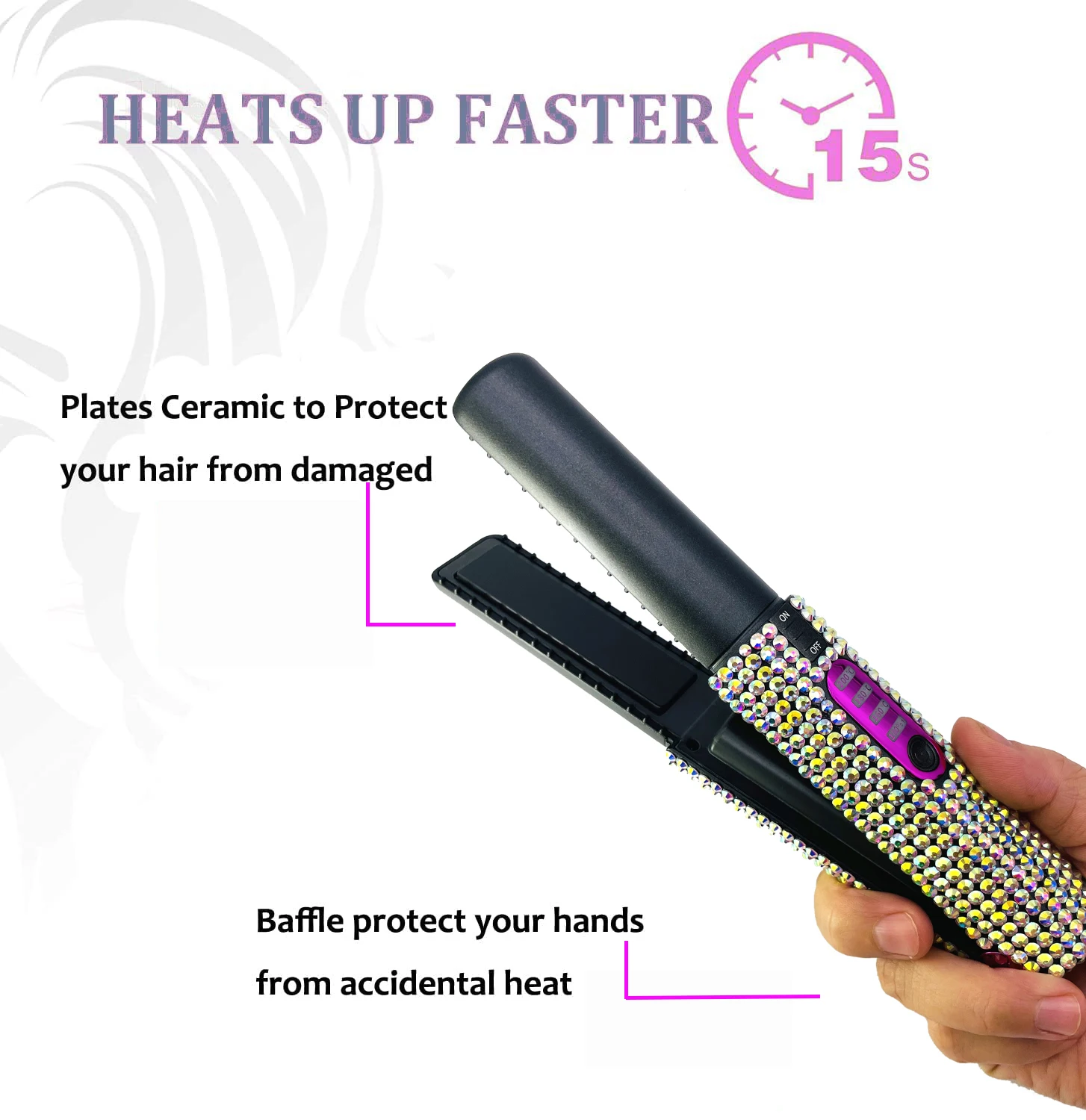 Cordless Hair Straightener Bling Portable ni Flat Iron Ceramic Curling Iron with 4800mAh Rechargeable Battery Hair Straightener