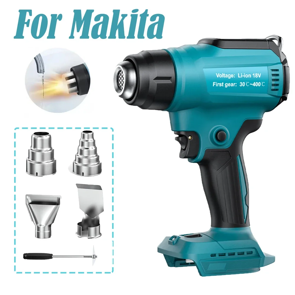 Pistola De Calor Inalámbrica 300W | Portátil Con 8 Boquillas | Compatible Con Batería Makita 18V (Batería No Incluida)