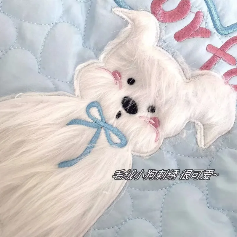 JIAERDI Sweet Cute Dog Plush Blue Handbag Women Embroidered Large Capacity Tote Bag Сумка Female Casual Y2k Shoudler Bags 2025