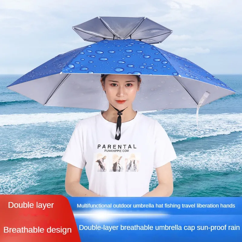 

Black Rubber Head Wearing Umbrella Hat Outdoor Sun Protection UV Fishing Umbrella Sun Shading Umbrella Hat Picking Umbrella
