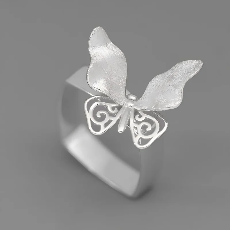 Silver Vintage Hollowed-out Butterfly Ring